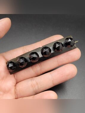 Victorian French Jet Bar Brooch — Seven Faceted Rose-Cut Stones